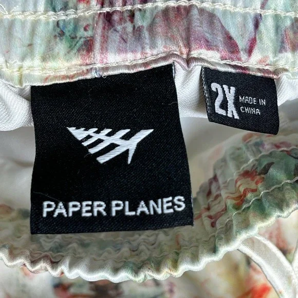 Paper Planes‎ Men 2XL Satin Matching Set Shirt Shorts Streetwear Co-Ord Festival